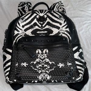 MCM Leather Visetos Studded Zebra Print Backpack